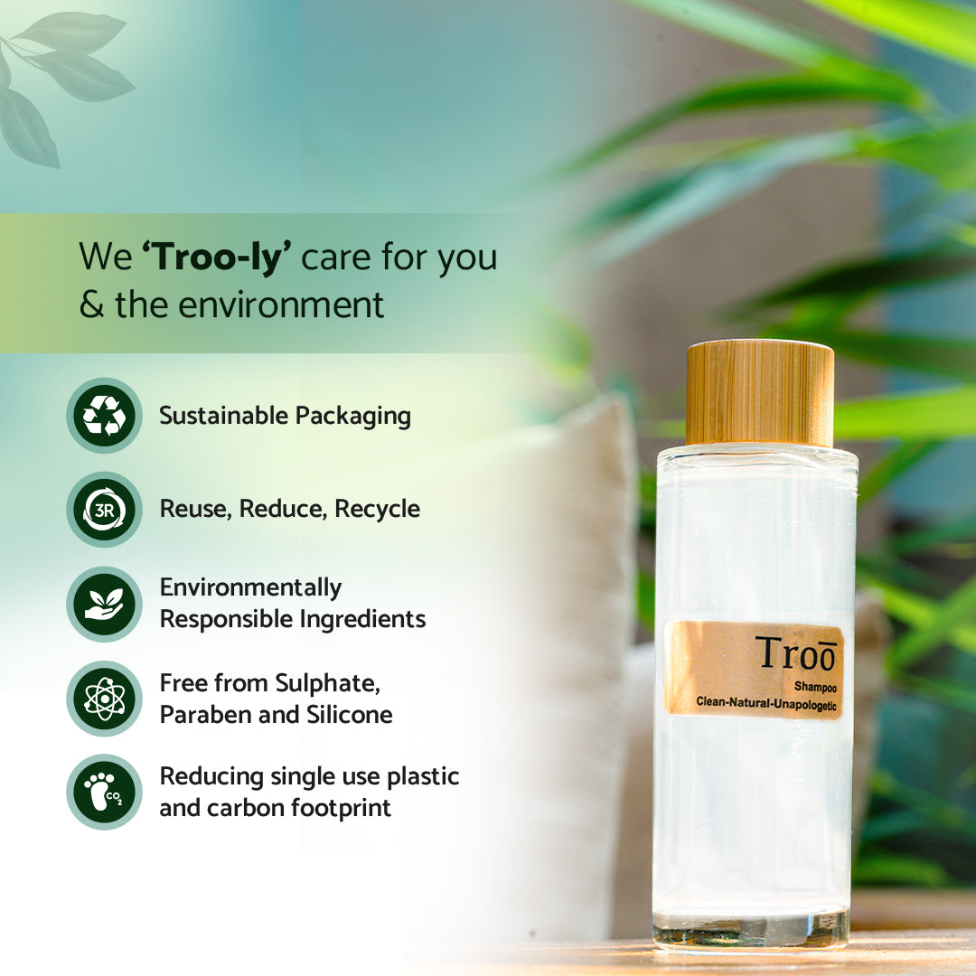 TROO Natural Tea-Tree Hair Shampoo | Pack of 2 (Bottle 100ml and Refill 200ml)